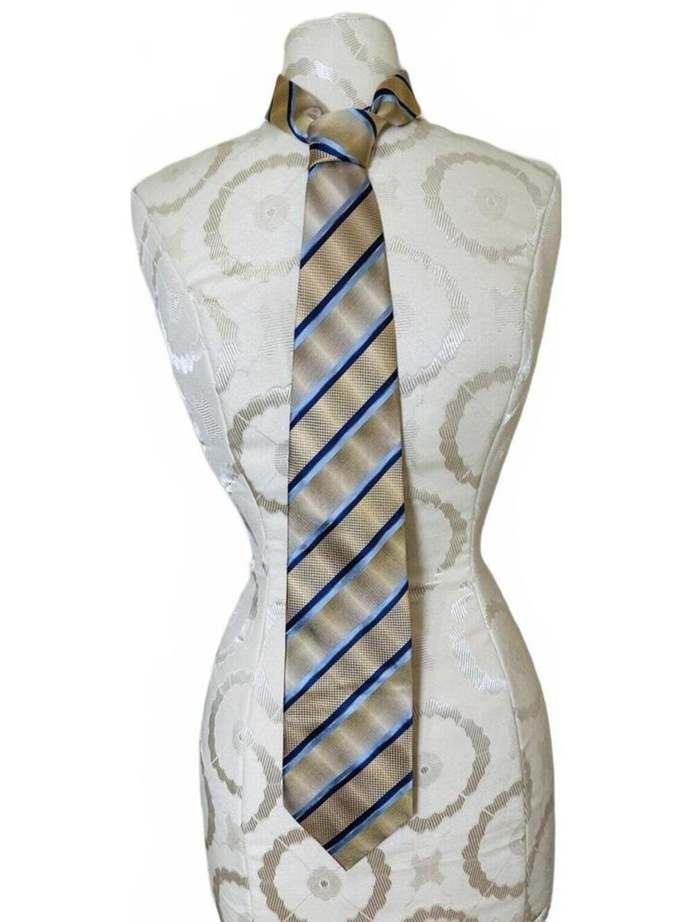 New Joseph & Feiss 100% Silk Men's Neck Tie Gold Tones with Blue Stripes